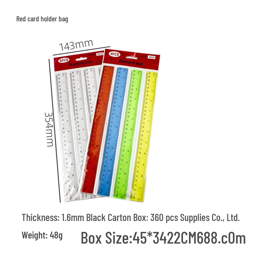 4-Piece Student Ruler Set: 30cm x 2.8cm Straight Edge for Drawing 30cm Transparent Colorful 4-piece