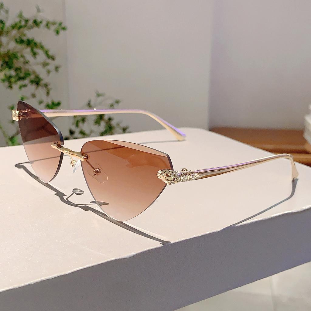 Y2K Vintage Rimless Triangle Cat Eye Sunglasses Women Men Luxury Designer Punk Leopard Head Sun Glasses