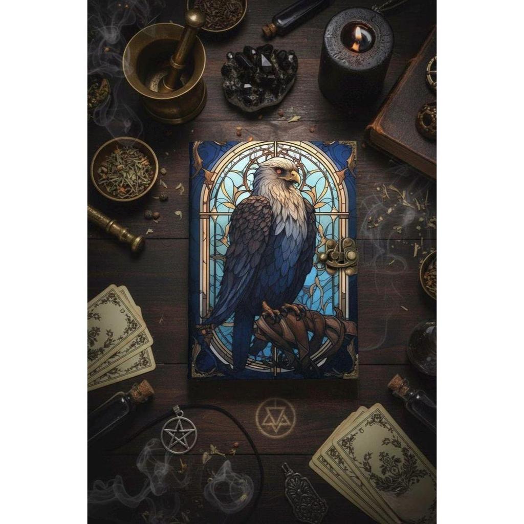 Eagle Leather Journal Rustic Vintage Leather - Grimoire Leather Journal - Book of Shadows - Fat Journal Gift for Men and Women