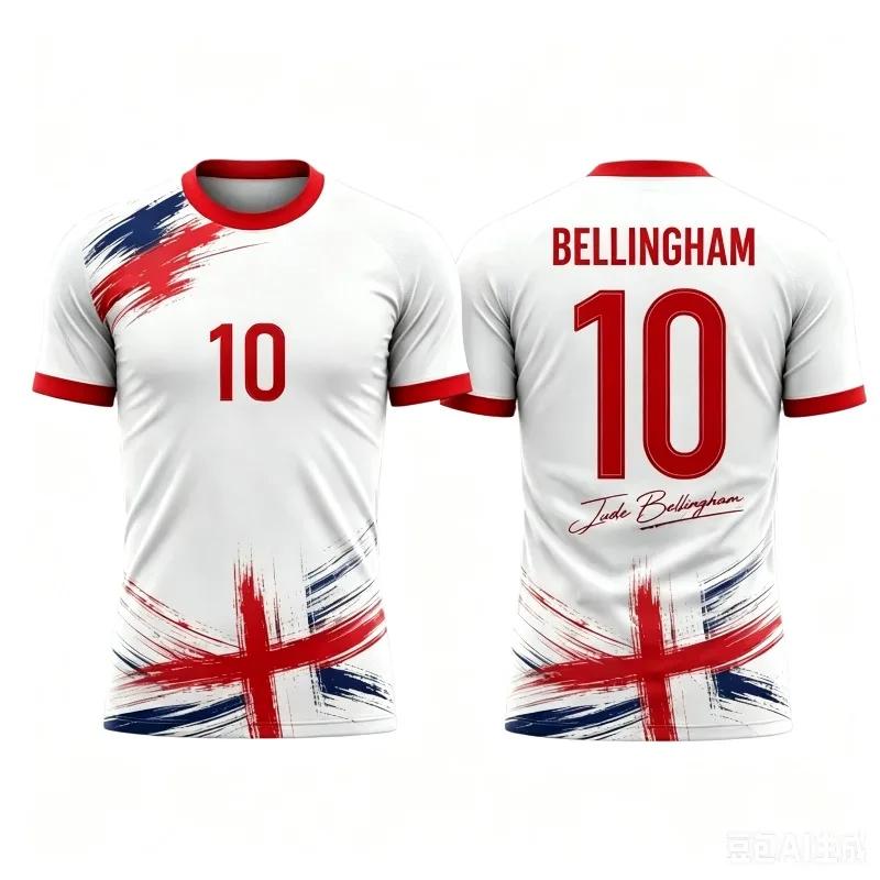 England Fußballtrikot 3D-Druck St. Georgskreuz Unisex #10 Bellingham Fan Kurzarm Spieltag Lässiges Sport-T-Shirt Sportbekleidung
