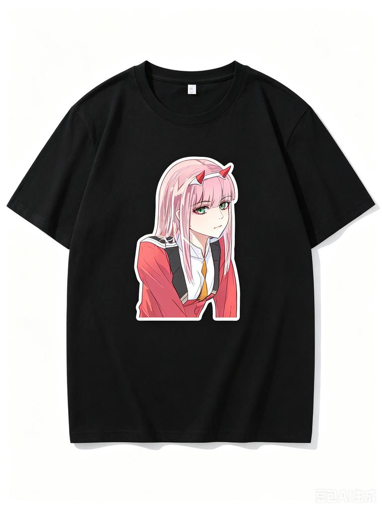 2026 New Unisex Crew Neck Casual Short Sleeve TShirt With Uniform Zero Two Bust Cutout Anime Print TShirt