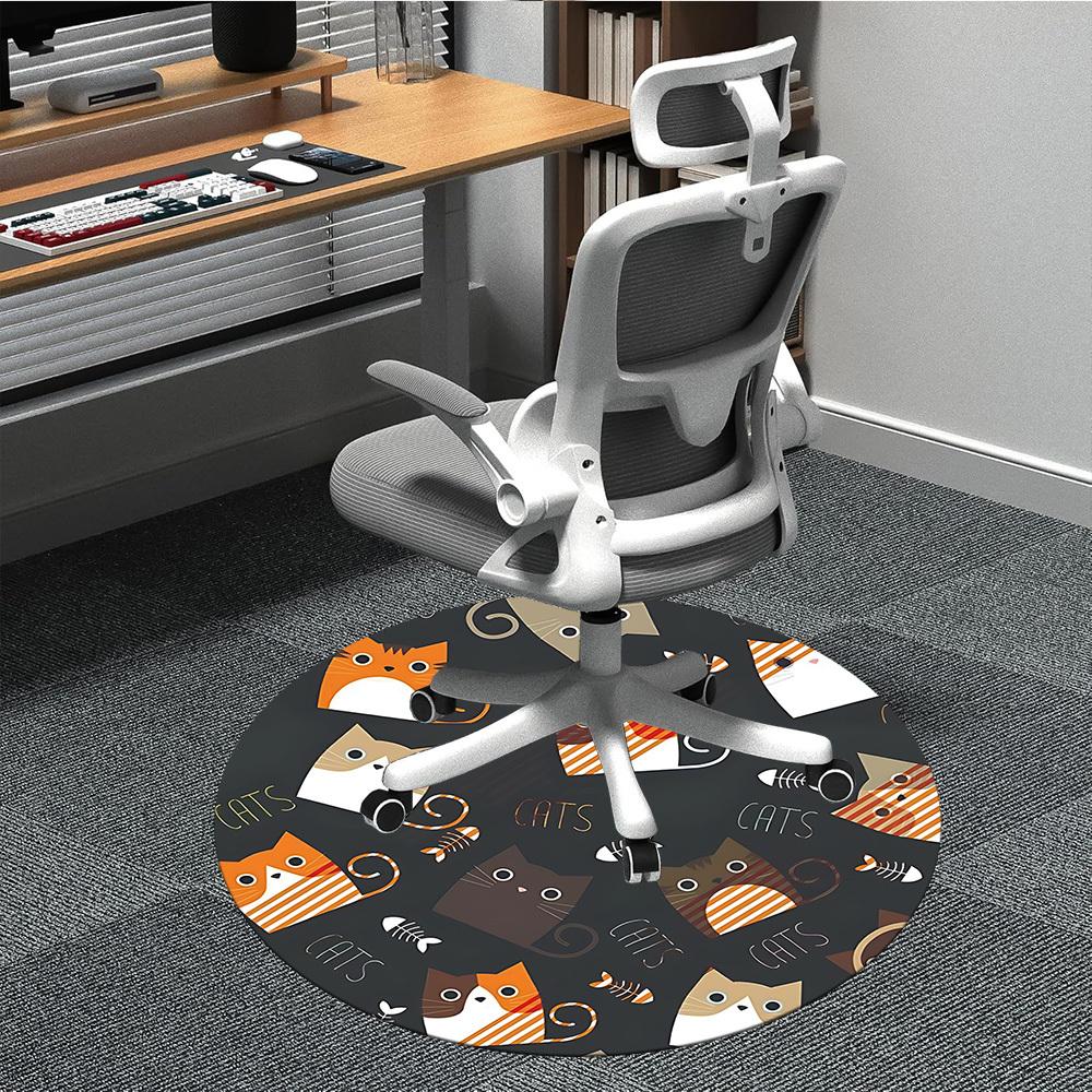 

1pc Cats Fishbone Office Round Area Rug, Under Office Chairs Bedroom Living Room Home Decor, Room Deco 80cm
