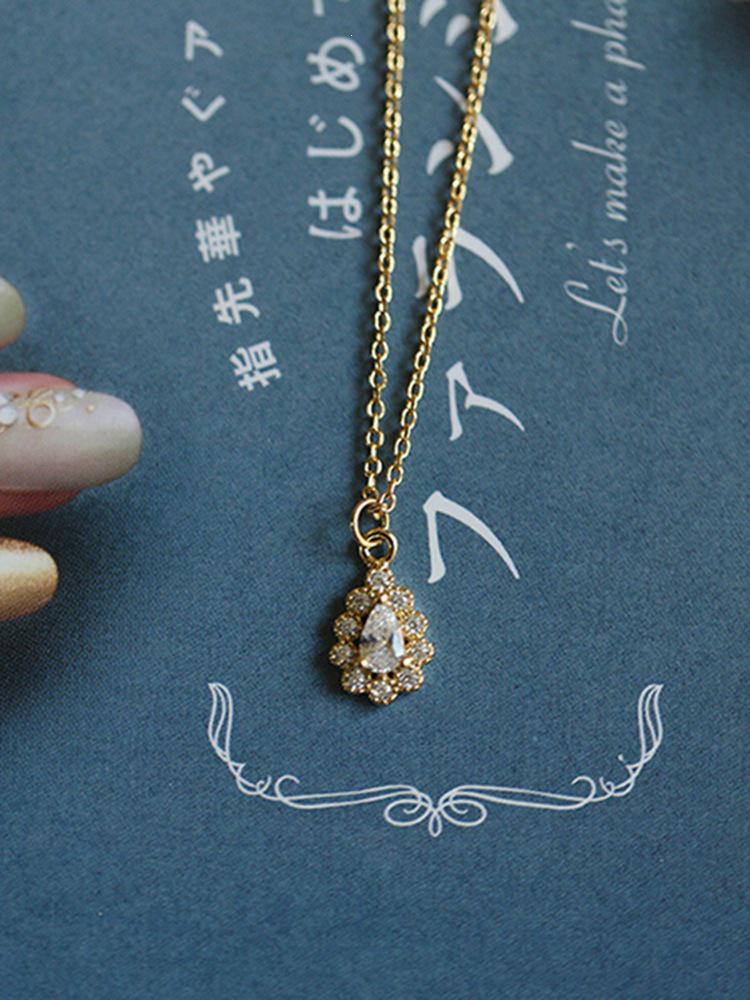 Xin Zhe Mei S925 Gold-Plated Sterling Silver Necklace with Water Drop Zirconia Pendant for Women 45 cm Adjustable платиновый