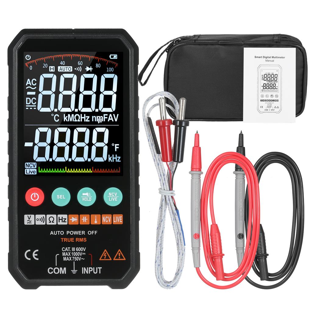 Superschlankes, handflächengroßes 3,3-Zoll-LCD-Digitalmultimeter mit 6000 Zählwerten, echtem RMS-Universalmessgerät, hoch