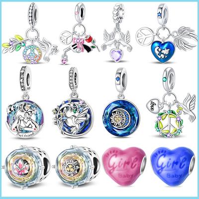 100% Real Copper Angel Ring Star Moon Pendant Fit Original Brand Bracelet For Women Birthday Fashion Jewelry Gif