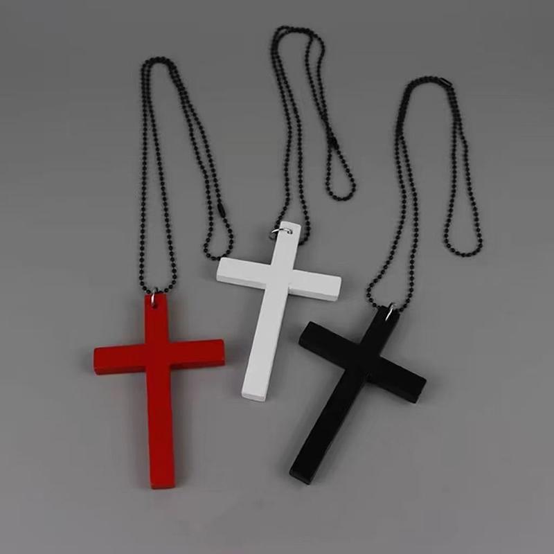 Trendy Cool Punk Gothic Wood Cross Pendant Necklace For Women Men Vintage Hip Hop Necklace Party Jewelry Accessories Gifts
