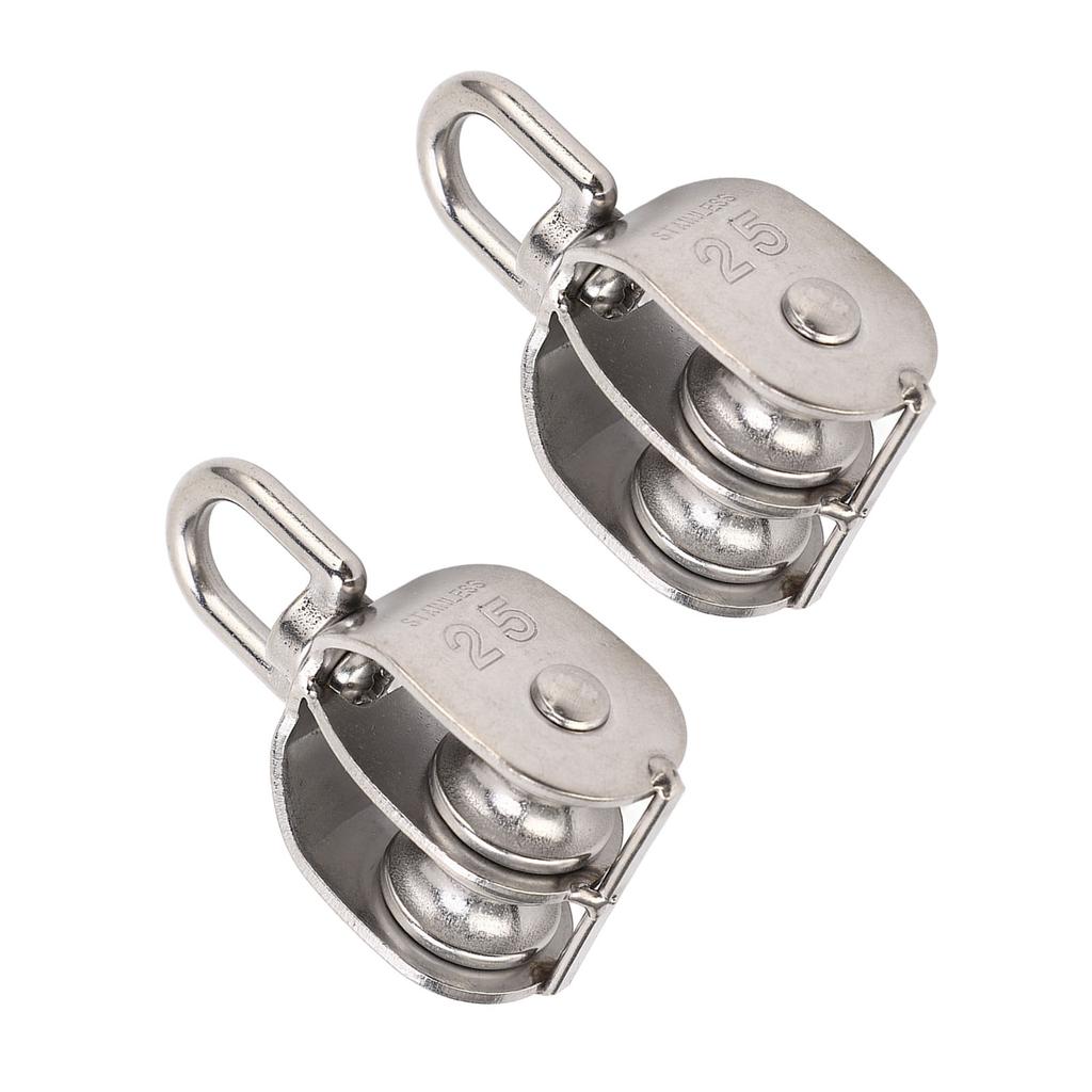 2Pcs Double Pulley Stainless Steel M25 Double Pulley Block 150kg Bearing Swivel Pulley Wheel Roller