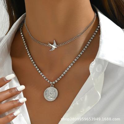 Vintage Round Brand Pigeon Collarbone Necklace Women, Punk Multi-layer Beauty Head Jewelry, Women's Jewelry