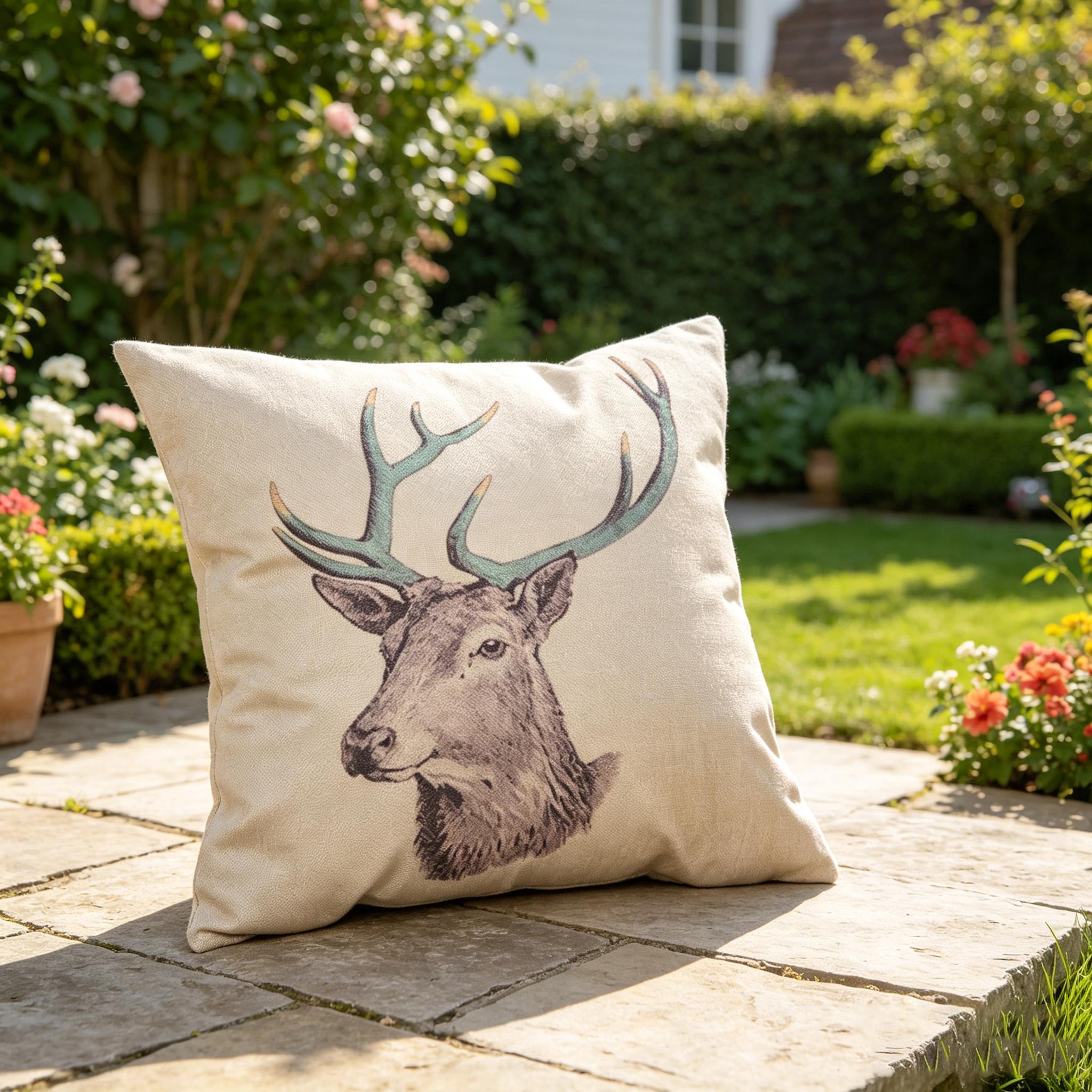 Jmg Clothing Unisex Vintage Deer Head Throw Pillow Cover, Rustic Linen Cushion Cover For Farmhouse & Cabin Home Decor