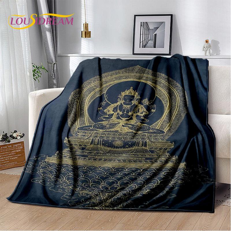 Buddha Sakyamuni Buddhisme Tro Religion Blødt Plys Tæppe, Flanel Tæppe Kastetæppe til Stue Soveværelse Seng Sofa Bed