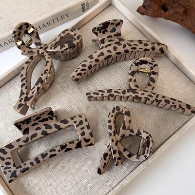 Retro Leopardenmuster Geometrie Haarklammer für Damen Temperament Elegant Haarnadel Hai-Klammern Krabben-Spangen Mode Haaraccessoires