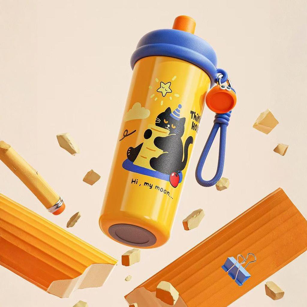 Bicchiere termico in acciaio inossidabile con cannuccia, Bicchiere da 600 ml/20 oz a prova di perdite, Borraccia riutilizzabile a doppia parete