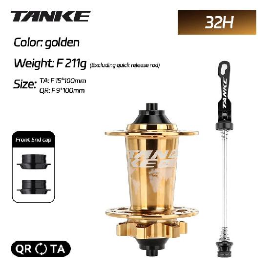 TANKE 120 Click MTB hub 6 Bearing 32 36 Holes Mountain Bike Front Rear QR Thru-axle Exchange Bicycle Disc Brake Hubs HG MS TH390 32H Golden  F