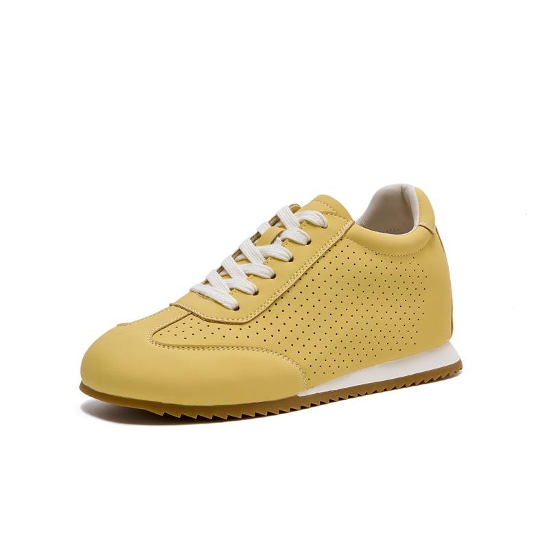 

Leather women s new invisible inner height increase sports and leisure shoes punching breathable white shoes 39