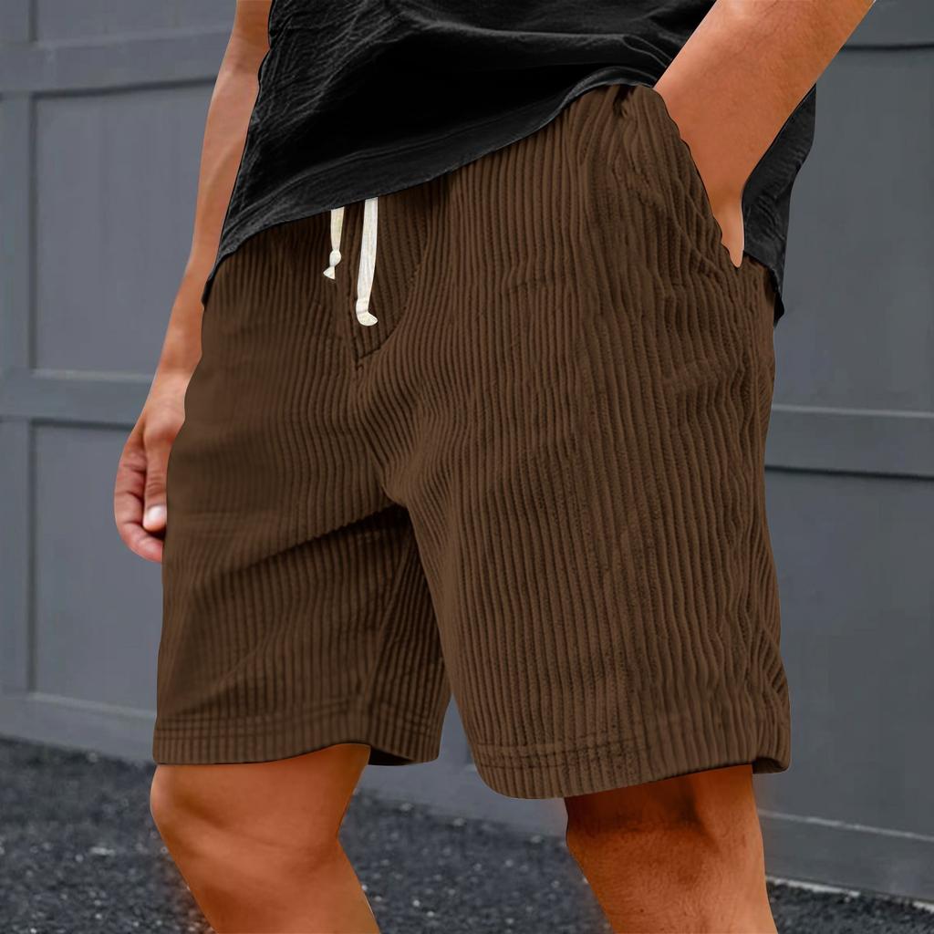 Men's Casual Shorts - Elastic Waist, Loose Corduroy, Trendy Multi-Pocket Shorts