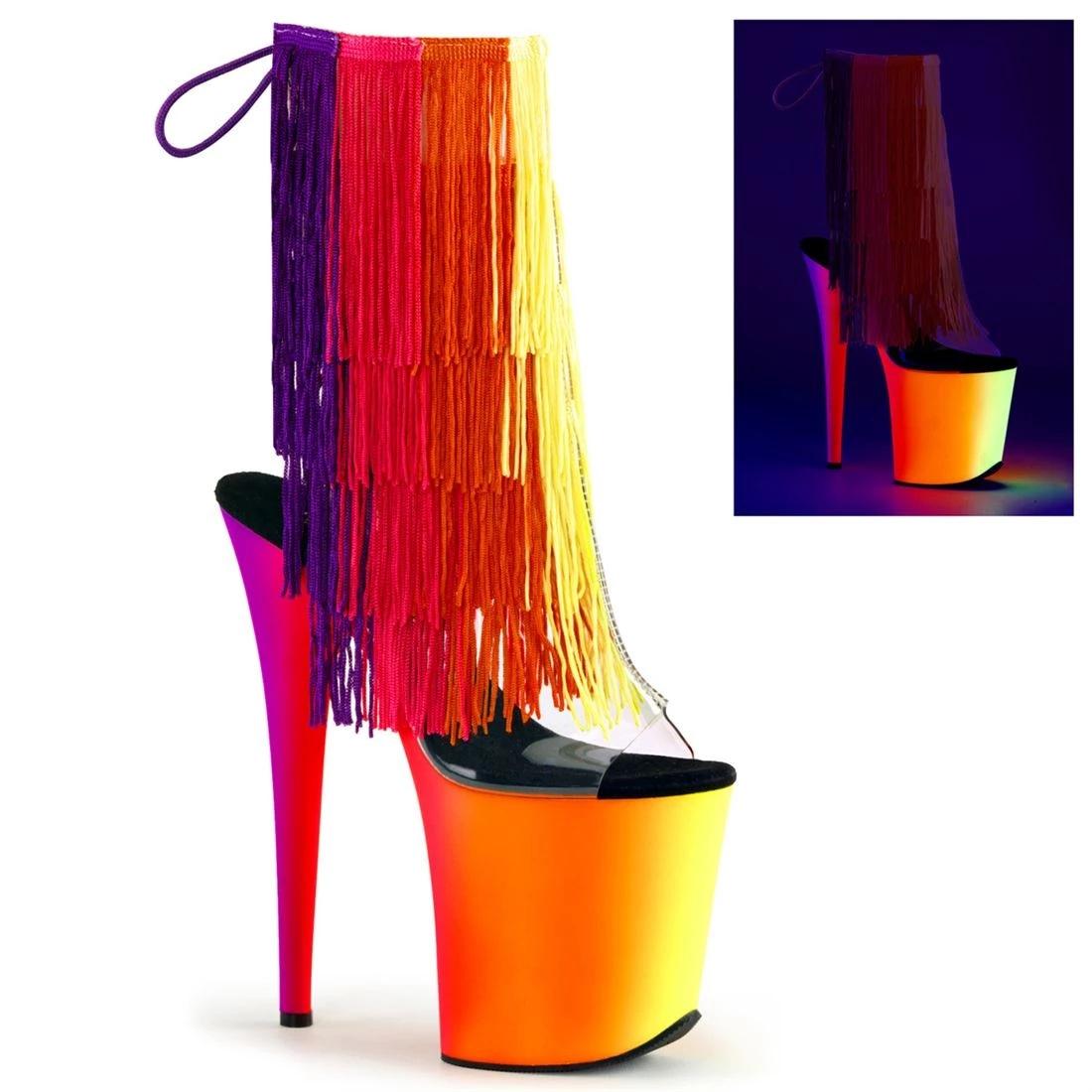 

20Cm multicolored fringed high-heeled low boots, high-heeled short boots 34
