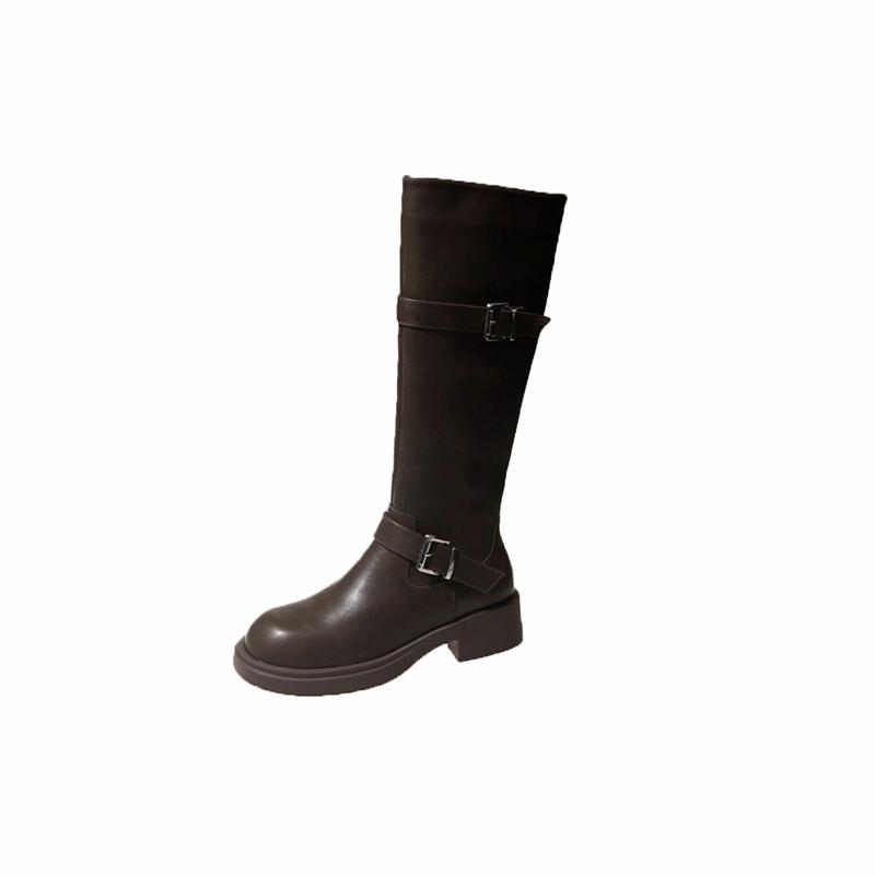 

Мода Зима 2024 высокое качество Новая женская обувь Круглый носок До колена Кожа Боковая молния На открытом воздухе Женские ботинки Botines De Mujer 40 темно-коричневого