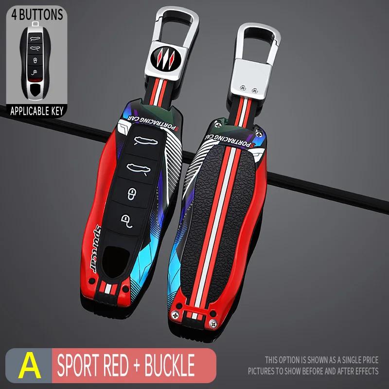 3 4 Bottons Racing Style Metal Car Key Case Fob Cover for Porsche Boxster Cayman Panamera Cayenne Macan 718 911 Taycan
