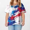Women's Fashion Casual V-Neck Pullover Short Sleeve Large Size Printed T-Shirt Top