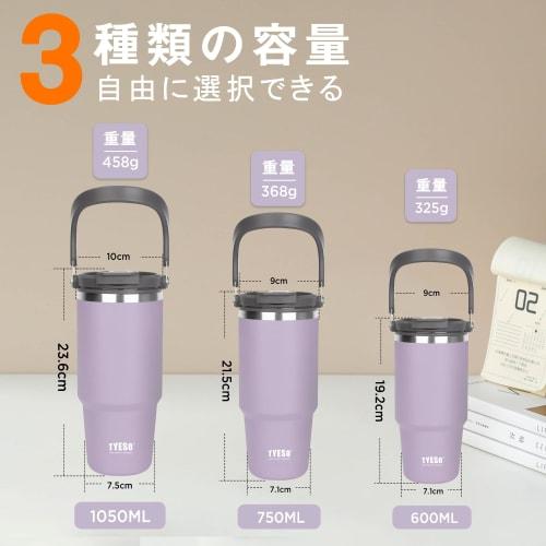 TYESO Tumbler with Lid, Straw, and Handle, 750ml Large Capacity, Insulated Water Bottle, Thermos, Vacuum Insulated, Double Walled, Wide Mouth, Direct