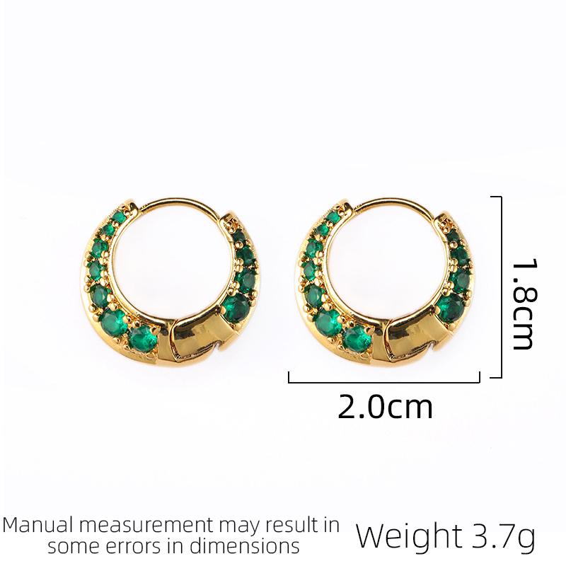 SUYU Fashionable Zircon With Green Zircon Circle Earrings Women's Ins Light Luxury Style Niche Earrings Retro Earrings