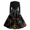 Women's Casual Fashion Round Neck Long Sleeve New Year Printed Retro Dress