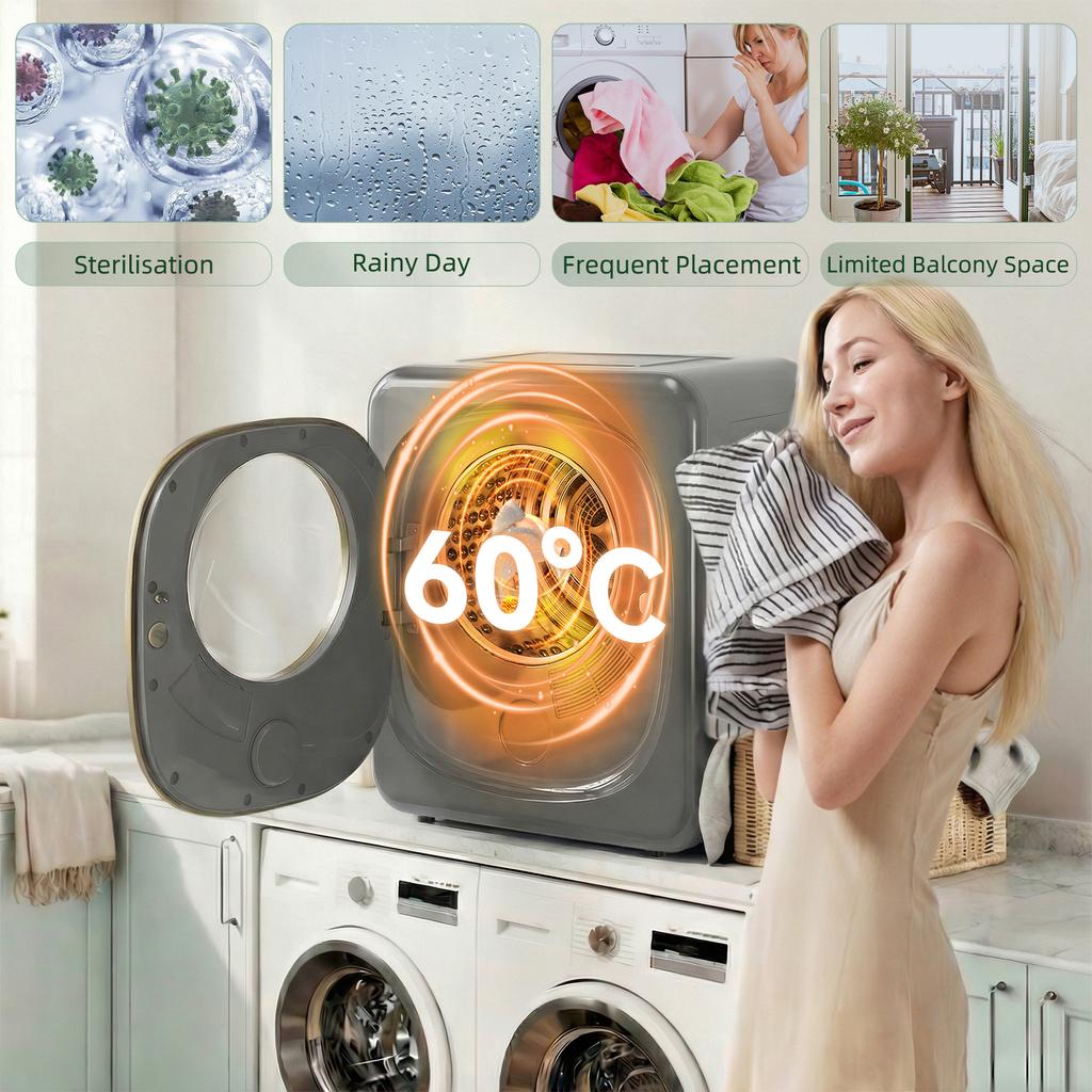 4kg Vented Tumble Dryer with 5 Drying Mode, 800W Compact Freestanding Front Tumble Dryer Grey