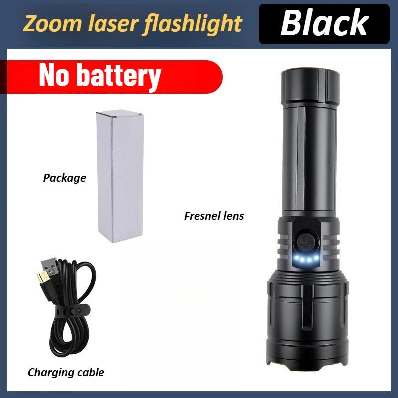 

Перезаряджуваний Зум-ліхтар з запальничкою, білий лазерний серцевик, 4-рівневий індикатор живлення, лінза Френеля для кемпінгу на відкритому повітрі Black