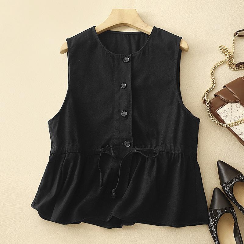 Women S Cotton Ruffled Round Neck Loose Fit Vest Top
