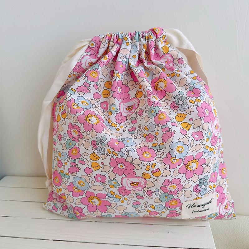 Forest Style Handmade Floral Cotton Drawstring Bag Vintage Storage Pouch For Underwear Travel Organizer Pouch