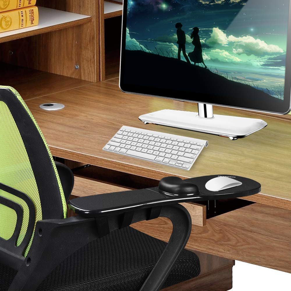 Reposabrazos Alfombrilla de Ratón Se Puede Fijar a Silla Fácil de Instalar, (Negro)