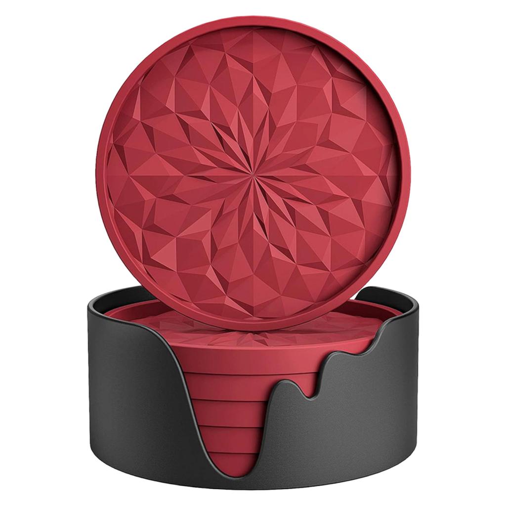 Silicone Coasters Set Thickened Non Slip Coasters with Geometric Pattern Non Stick Cup Mats for Home Office Table Protection Set of 6