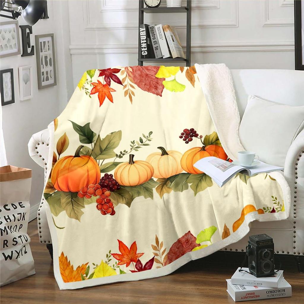 Boys Thanksgiving Gnome Throw Blanket Fall Maple Leaf Flannel Blanket,Pumpkin Farm Harvest Fleece Blanket Rustic Farmhouse Decor