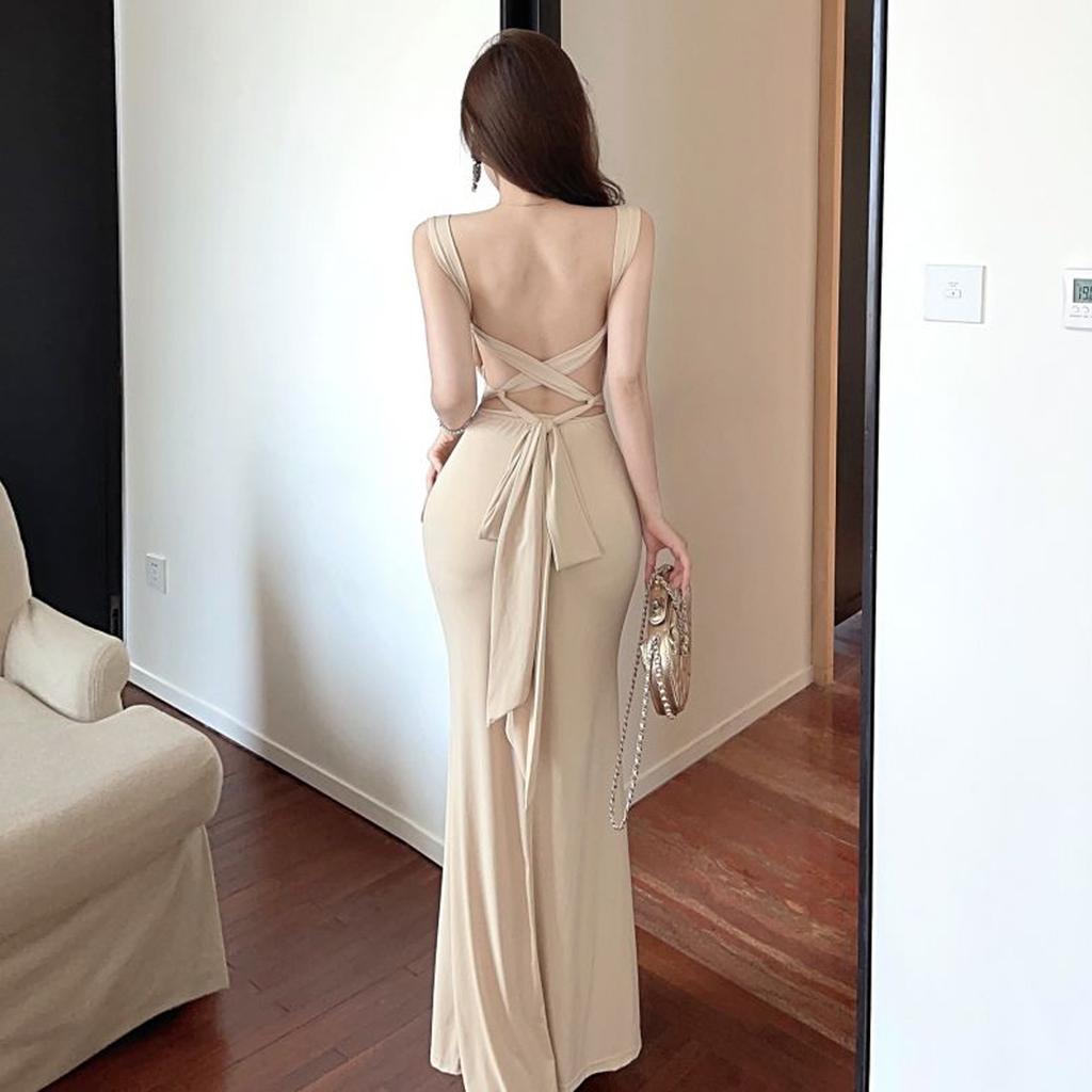 Women's Suspender Slim Fit Strap Celebrity Fishtail Long Dress
