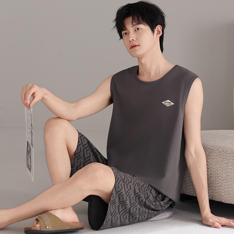 Men's pajamas summer thin cotton vest shorts cool summer men's casual can wear large size loungewear