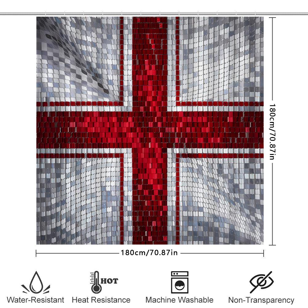 Red Cross Mosaic Shower Curtain Modern Bathroom Decor Waterproof Fabric High Quality Home Accessories For Kids Bathrooms
