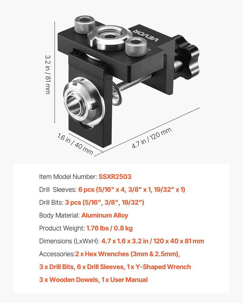 Doweling Jig Kit Self Centering Dowel Drill Jig 3 Drill Bits Woodworking