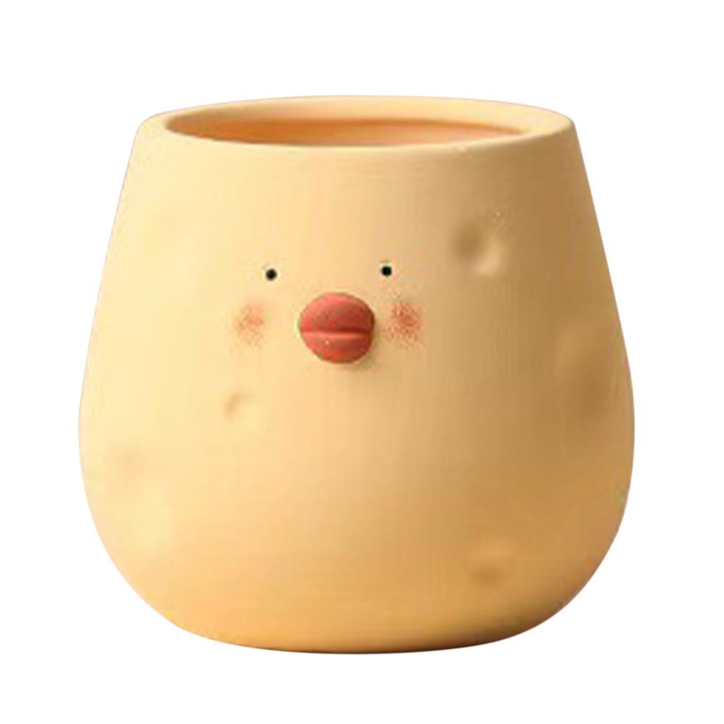 Cute Flower Pot Ceramic Cartoon Chick Planter Succulent Pot for Indoor Outdoor Home Garden Decoration Yellow Egg Shape
