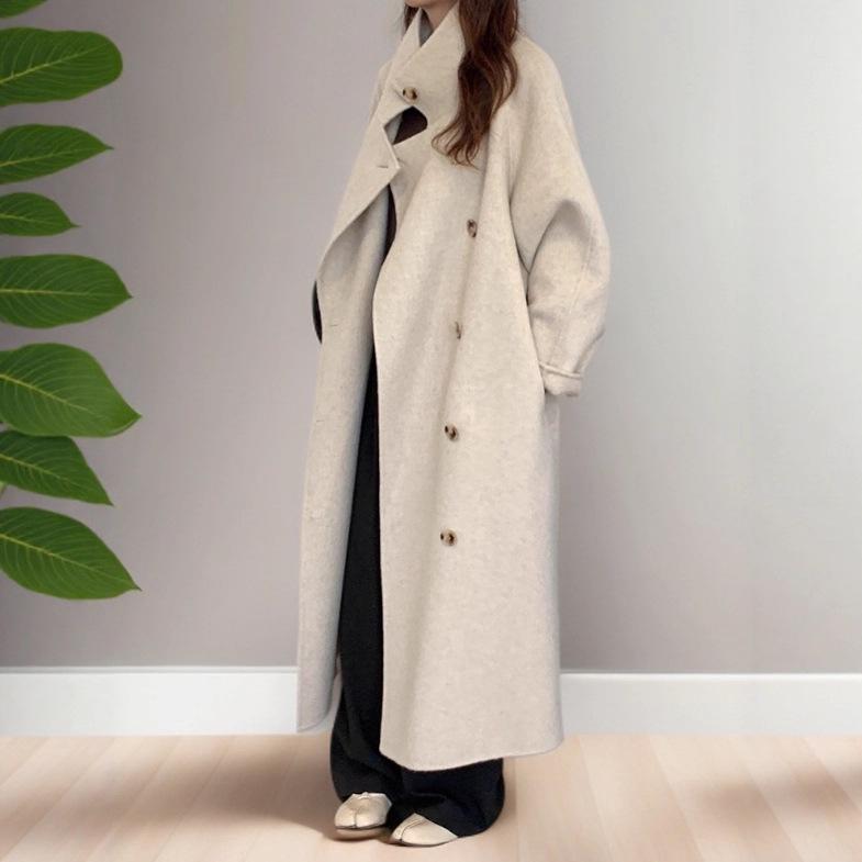 

Женское кашемировое пальто из двухсторонней шерсти в корейском стиле со стойкой, однобортное, класса люкс для осени/зимы 2025 Medium