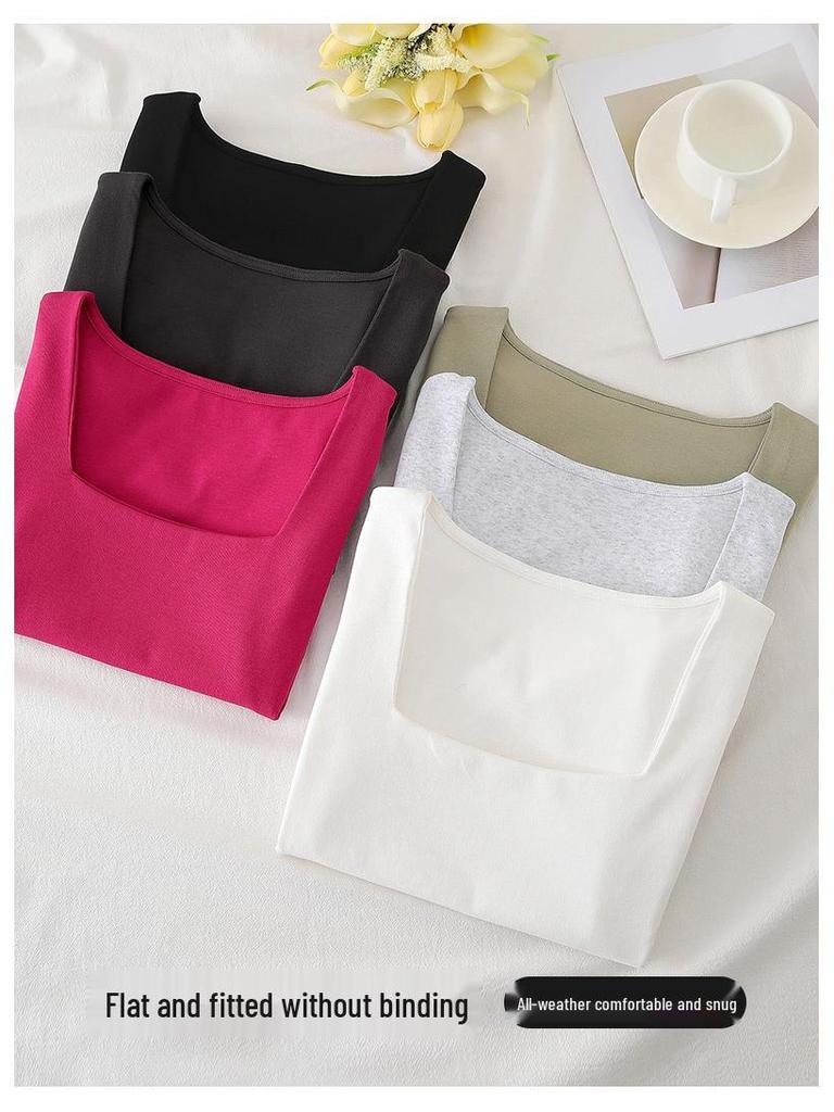 Square Neck Slim Fit Short Sleeve White T-Shirt for Women - Spring/Summer New Style