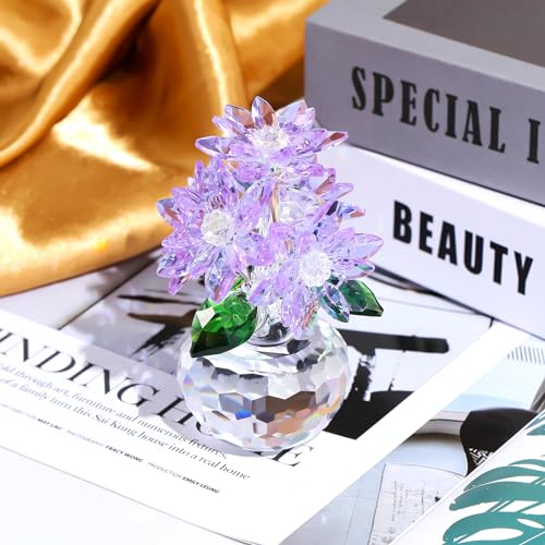 Paarse K9 Kristallen Lotus Beeldje voor Vrouwen, Verjaardagscadeau, Valentijnsdag Cadeau voor Vriendin, Echtgenote, Moeder, Huwelijksverjaardag Cadeau, Gelukbrengende Fen