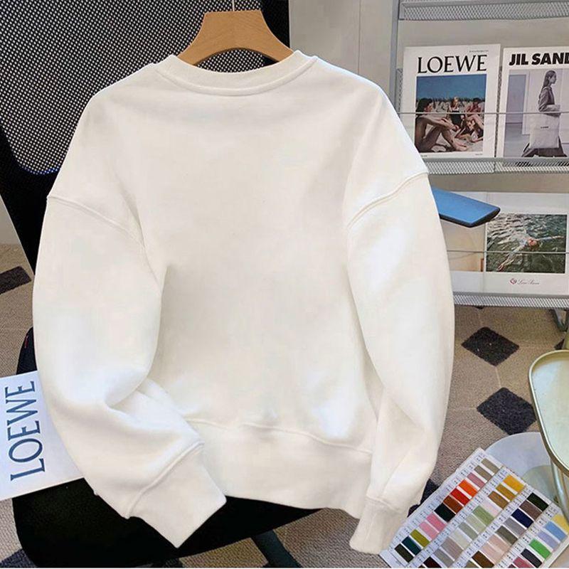 Retro Round Neck Sweatshirt Plus Velvet Thickening Loose Simple Casual Top