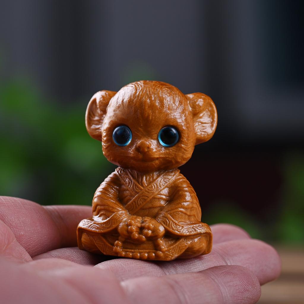 Cliff Cypress Carving New Seated Zen Style Cartoon Zodiac Snake Horse Monkey Dragon Statue Cute Creative Home Desktop Ornament