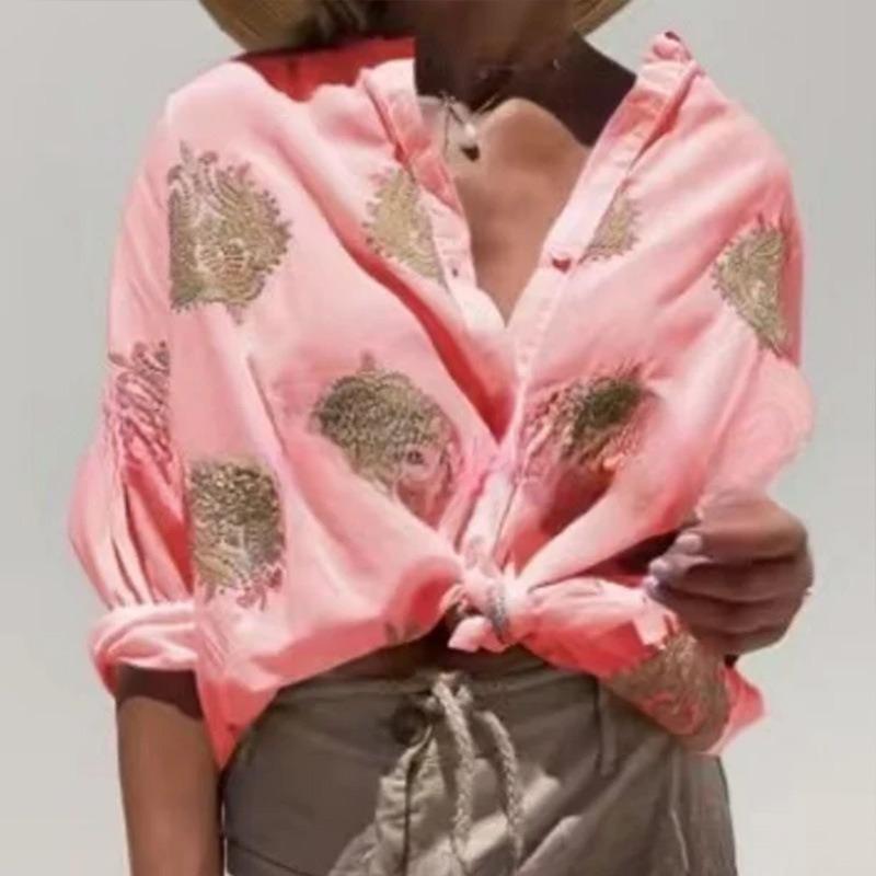 Fashion Printed Long Sleeve Casual Women's Shirts Tops Spring and Summer New Lapel Button Up Loose Blouse Women Elegant Slim Office Lady Shirt 26582