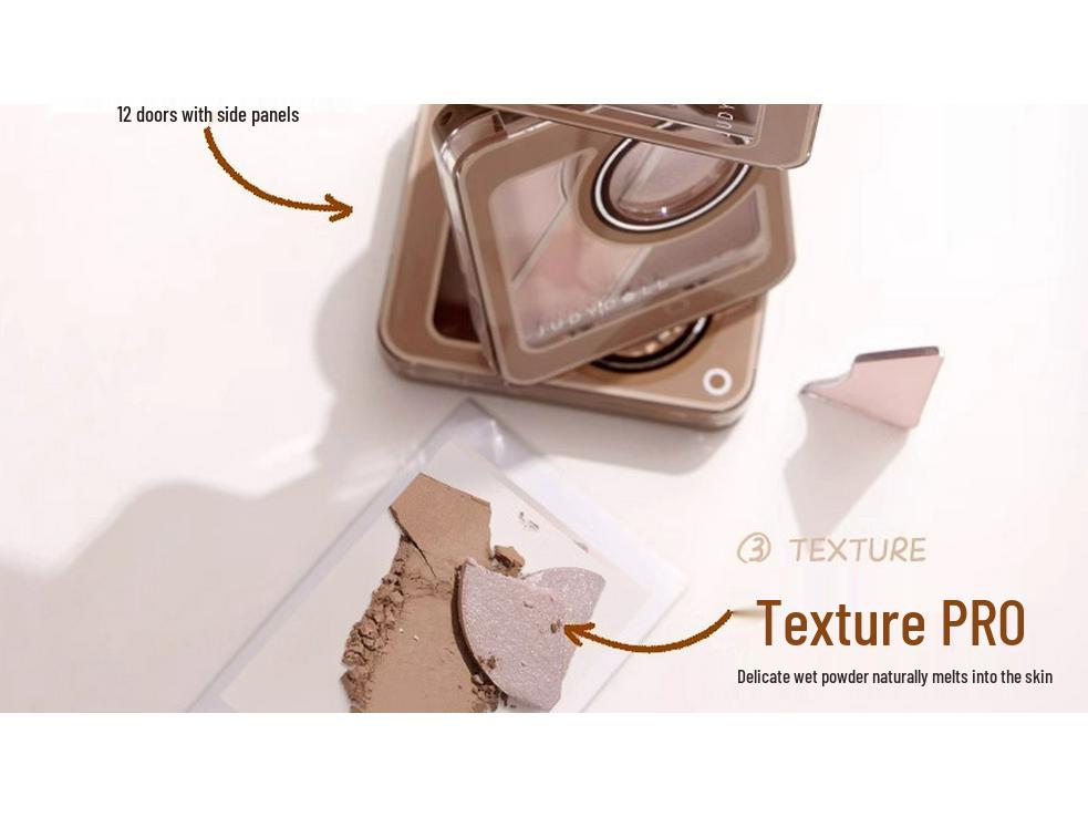 Paletă Judydoll 2-în-1 pentru Sprâncene și Fard de Ochi cu Contur, Iluminator și Iluminator pentru Zona de Sub Ochi