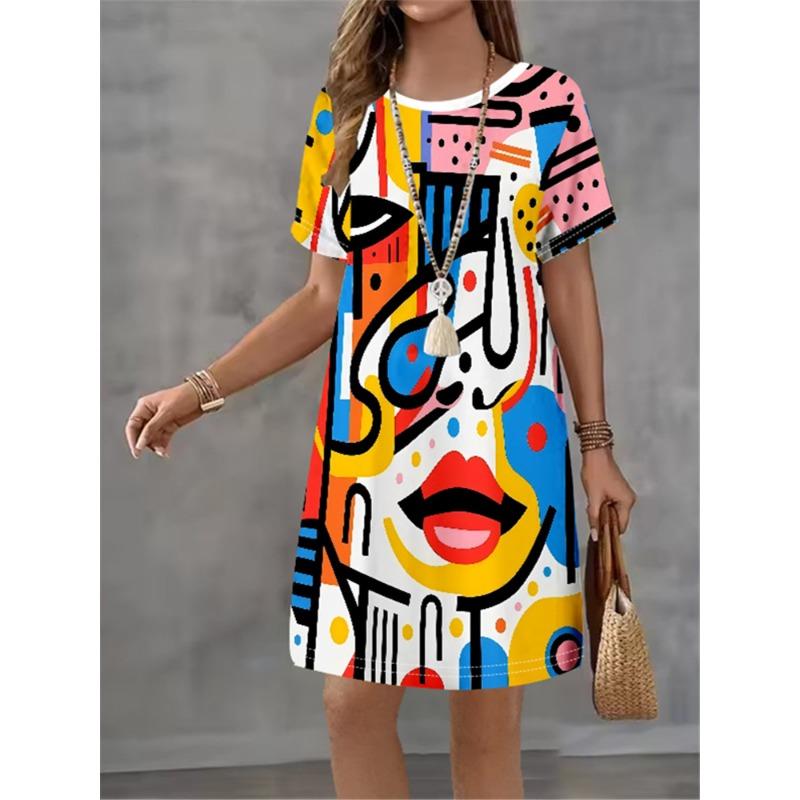 Vintage Flower Print Pattern Design Sense Pattern Women Dress Summer Elegant Women A-Line Dress Casual Short Sleeve Mini Dress