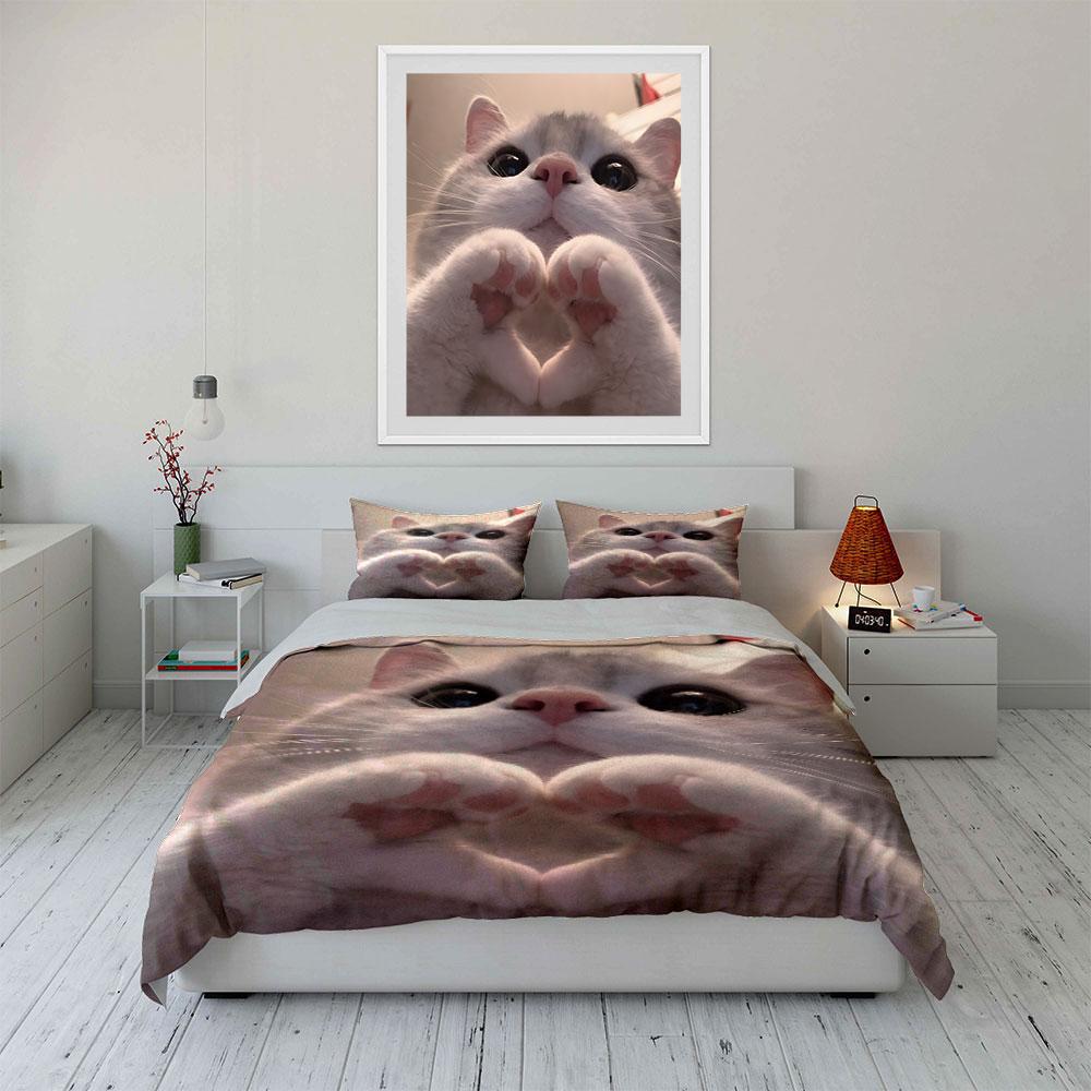 Cat Forming Heart Gesture Printed Duvet Cover Set1 Duvet Cover+2 Pillowcasemulti Size Bedroom Bedding Decor Luxury Gifts