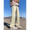 American Retro Yellow Mud-Dyed Jeans for Men, Winter Niche High Street Patchwork Flared Pants, Cool and Stylish, Plus-Size Straight-Leg Trousers