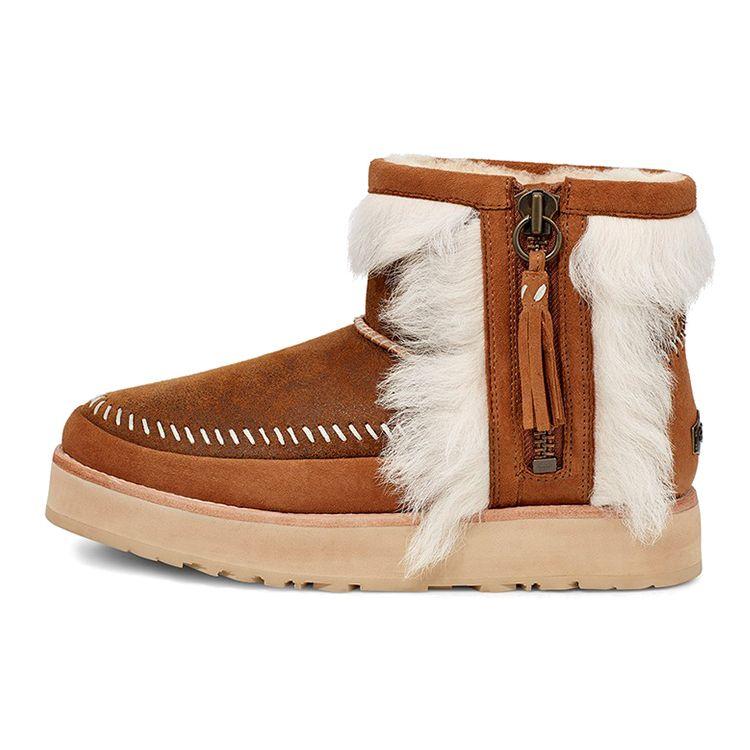 

UGG Ботинки-панки Fluff, флисовая подкладка, снегоступы на молнии, женские ботинки каштаново-коричневого цвета 1104231-CHE