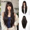 Peruca Europeia e Americana de Cabeça Inteira com Franja de Ar - Cabelo Longo Liso em Camadas Castanho-Preto